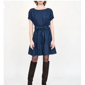 INCLAN STUDIO Millie Vegan Faux Leather Mini Dress NEW XL Blue Belted NWT